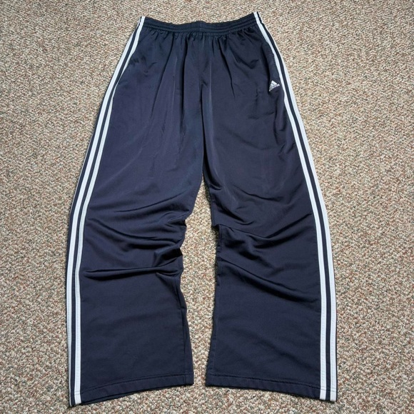 Y2K Adidas baggy wide leg navy blue track pants size large W30 - Picture 1 of 8